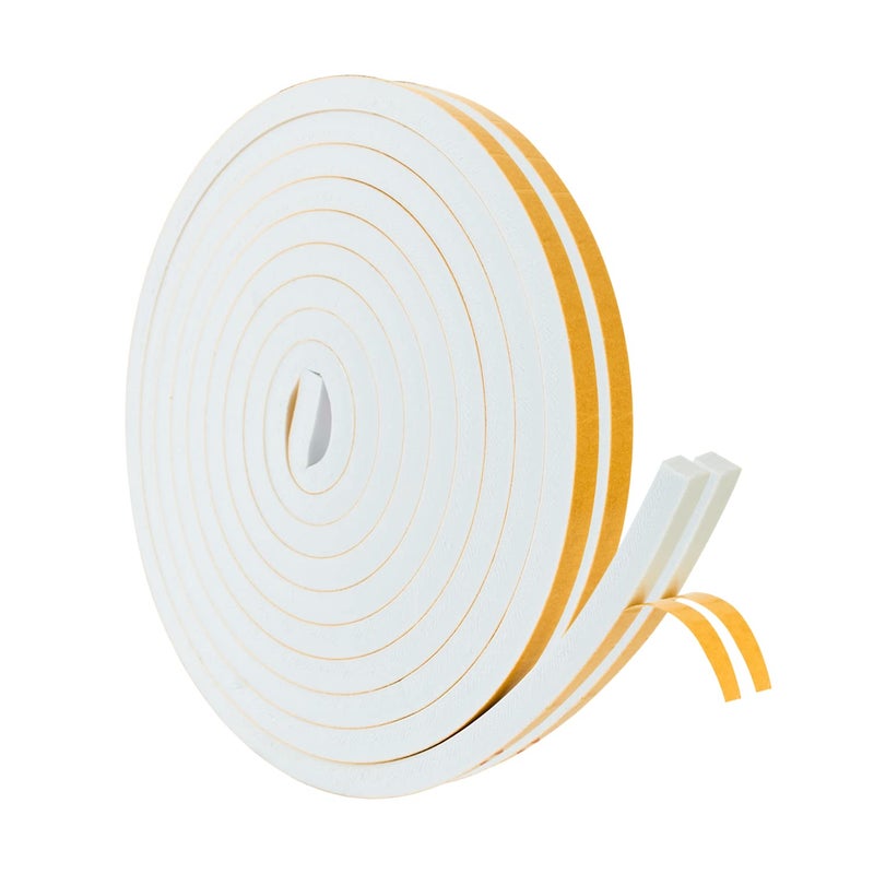 High Density Foam Weather Stripping Door Seal Strip Insulation Tape Roll for Insulating Door Frame Window Air Conditioner Self Adhesive Sealing Weatherstrip White 12 in x 12 in x 30Ft