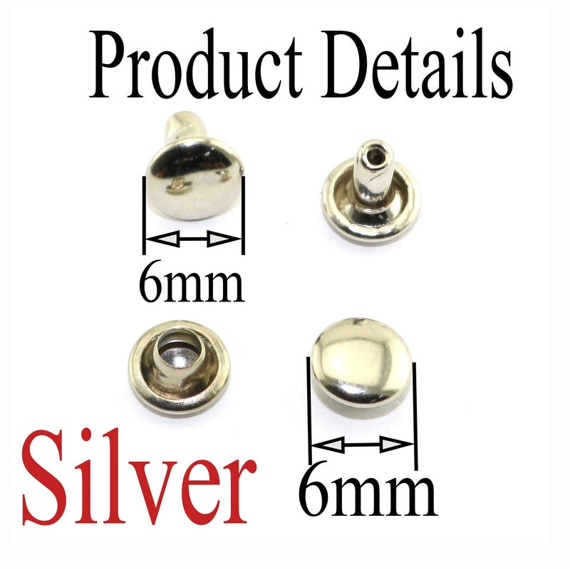 Pro Bamboo Kitchen 120pcs 6x6mm Silver Double Cap Rapid Rivets Round Head Decorative Rivets DIY Leather Craft Studs 1/4 inch - Image 2