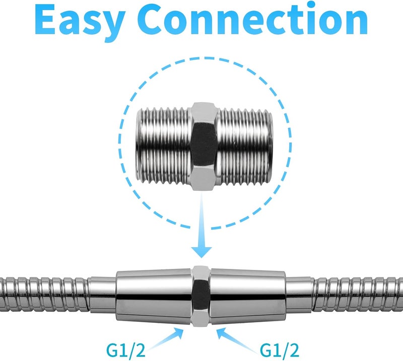 Offo Shower Hose Extension Adapter, G1/2 to G1/2 Shower Hose Extender Fitting Extra Long Joint, Used to Connect Two Hoses Garden Hose, Solid Stainless Steel, 2 PCS - Image 2