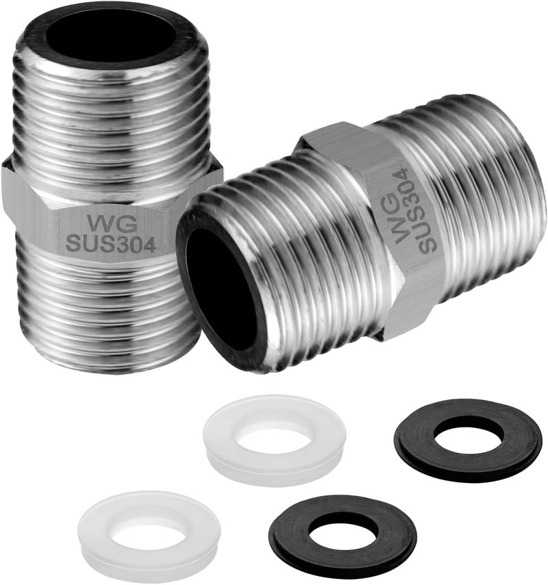 Offo Shower Hose Extension Adapter, G1/2 to G1/2 Shower Hose Extender Fitting Extra Long Joint, Used to Connect Two Hoses Garden Hose, Solid Stainless Steel, 2 PCS - Image 1