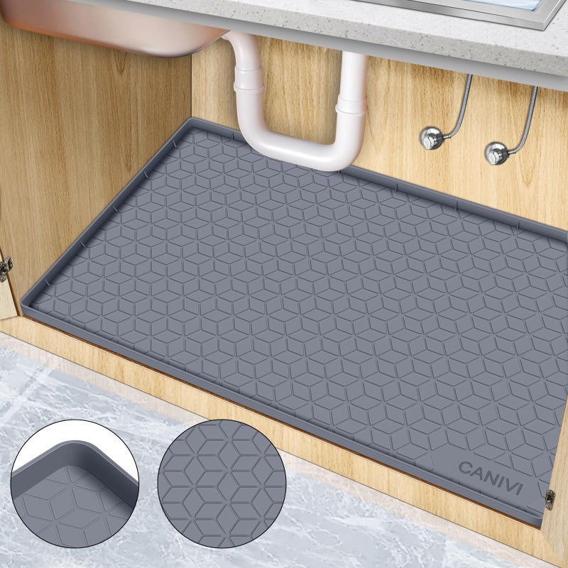 Canivi Under Sink Mat 34"" X 22"" Waterproof Silicone Under Sink Tray For Kitchen & Laundry Cabinets Kitchen Cabinet Shelf Protector Up To 3.3 Gallons Liquid Fits 36 Inch Standard Cabinet(Grey) - Image 1