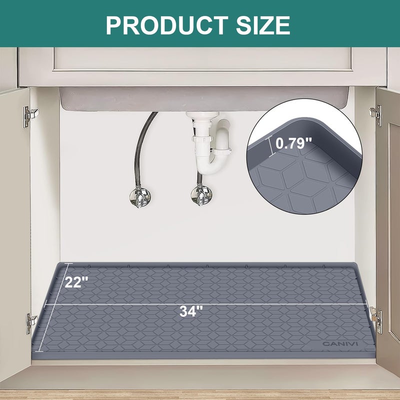 Canivi Under Sink Mat 34"" X 22"" Waterproof Silicone Under Sink Tray For Kitchen & Laundry Cabinets Kitchen Cabinet Shelf Protector Up To 3.3 Gallons Liquid Fits 36 Inch Standard Cabinet(Grey) - Image 2