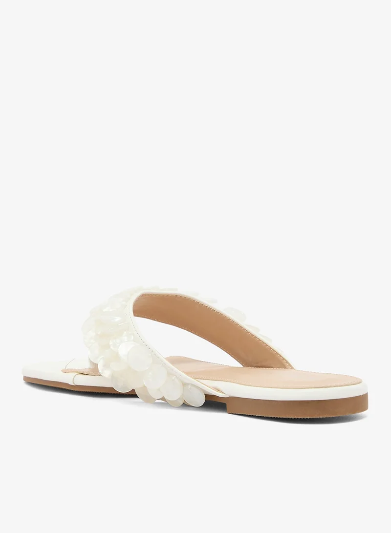 Glamorous OFF WHITE Shell Detail Flip Flops for Women | Best Price UAE