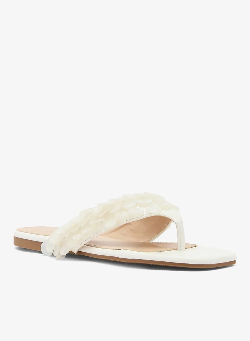 Glamorous OFF WHITE Shell Detail Flip Flops for Women | Best Price UAE