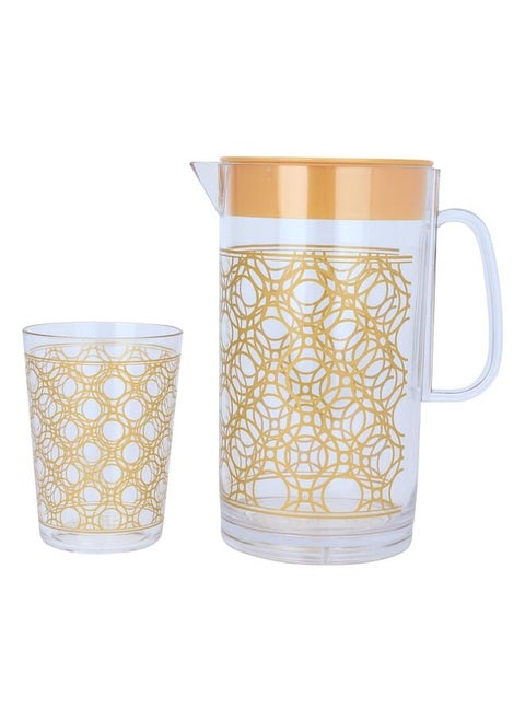 Jake Set And 4 Transparent Cups Embossed With Golden Circles