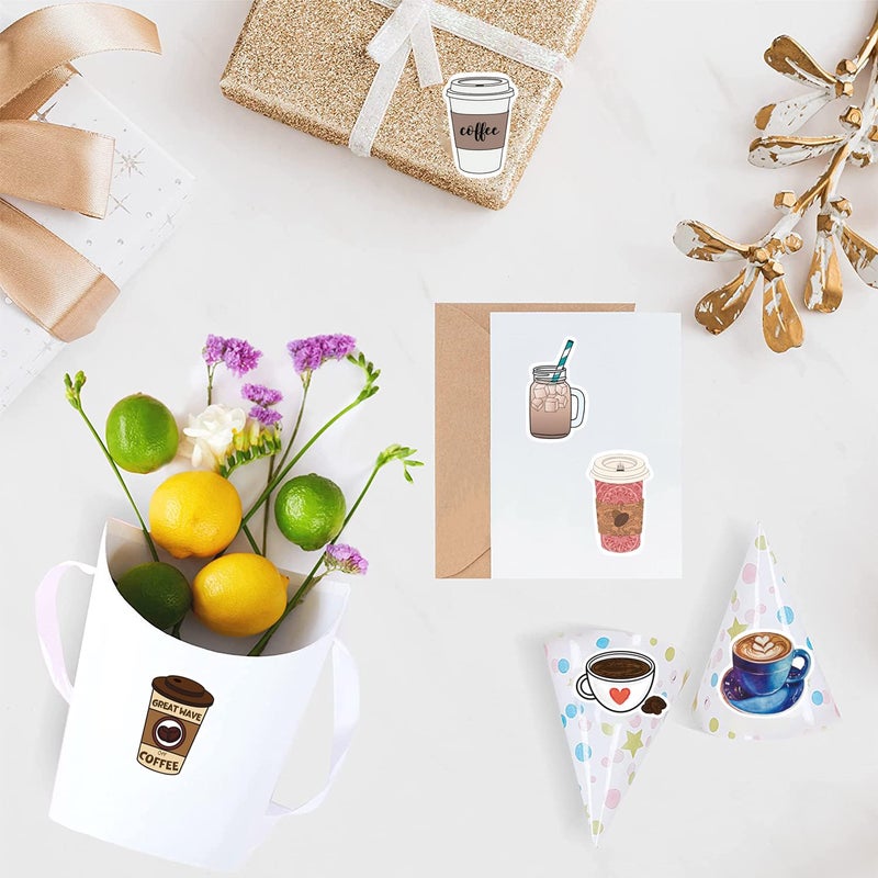 YEESACG 500Pcs Cute Coffee Stickers  Cartoon Drink 1 Inch Labels With 8 Patterns Decal Rolls Self Adhesive Seals For Scrapbooking Cards Envelopes  Gifts For Kids Teens Adults For Birthday Party Supply Reward - Image 3