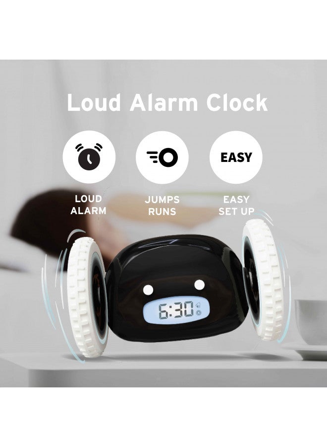 CLOCKY CLOCKY Extra Super Loud Alarm Clock for Heavy Sleepers Adults Kids Teens Bedroom, Move Jump Roll Run Away Easy to Set Smart Digital Alarm Clock on Wheels -Funny Gag Gift (Black)  - Image 1