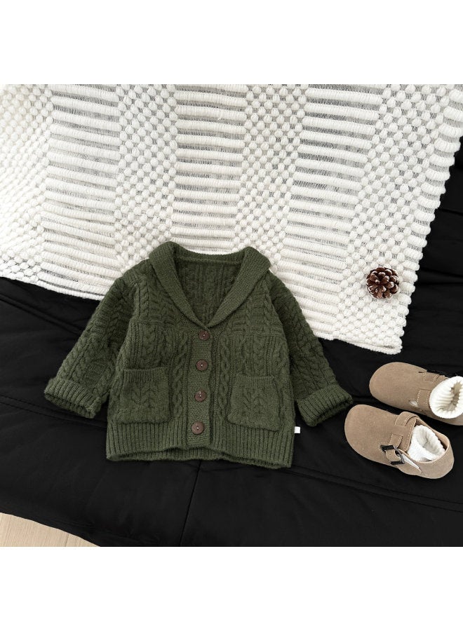 Baby Sweater Set Autumn And Winter Korean Style Trendy Cool Little Boy Fashion Thick Knitted Cardigan Warm Pants