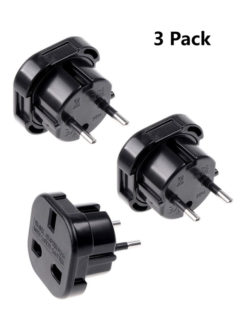 3 Pack EU to UK Plug Adapter, European to UK Travel Power Adapter with Safety Shutter, CEE7/16 Euro Plug to UK Socket Converter 240V for Travel and Home - Image 1