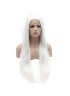Lushy Lushy Straight Super Long White Wig Half Hand Tied Heat Resistant Heavy Density Synthetic Lace Front Wig 