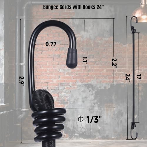 Yuxh Bungee Cords Heavy Duty Outdoor 2ft Bungee Straps with Hooks Black Bunji Cord 24inch4Pcs - Image 2