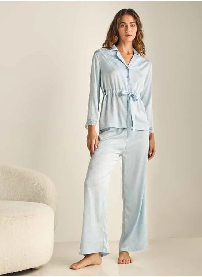 فاف Tie-Up Detail Long Sleeves Shirt and Pyjama Set