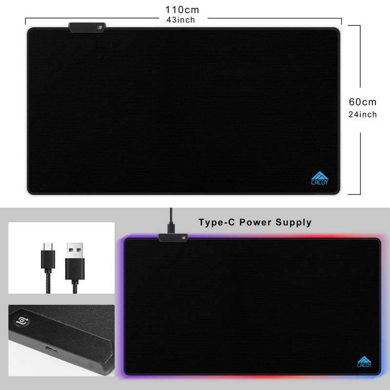 Cacoy 43" x 24" RGB Large Gaming Mouse Pad, LED Extended Mousepad with Superior Micro-Weave Cloth and Non-Slip Base, Stitched Edges Water Resist Keyboard Pad, XXL RGB Desk Pad for Office & Home, Black - Image 4