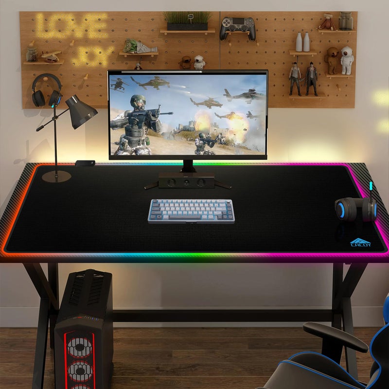Cacoy 43" x 24" RGB Large Gaming Mouse Pad, LED Extended Mousepad with Superior Micro-Weave Cloth and Non-Slip Base, Stitched Edges Water Resist Keyboard Pad, XXL RGB Desk Pad for Office & Home, Black - Image 2