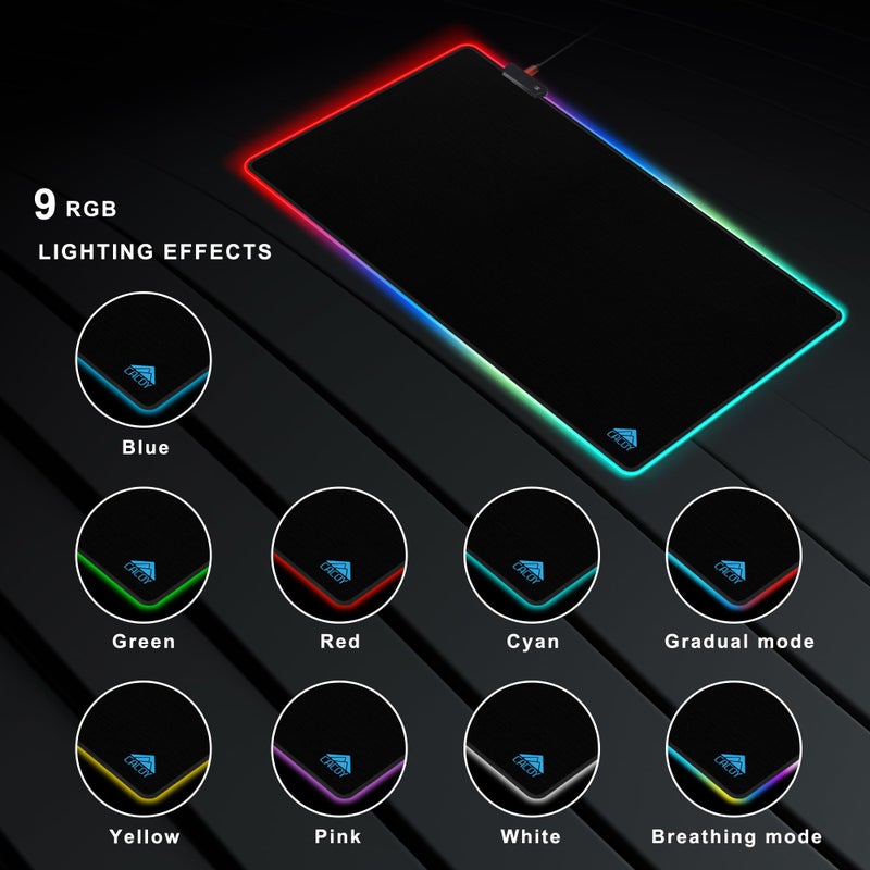 Cacoy 43" x 24" RGB Large Gaming Mouse Pad, LED Extended Mousepad with Superior Micro-Weave Cloth and Non-Slip Base, Stitched Edges Water Resist Keyboard Pad, XXL RGB Desk Pad for Office & Home, Black - Image 3