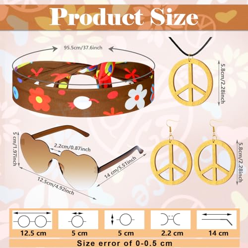 Heentan 6 Pcs Hippie Costume for Girls 70s 60s Dress Outfits for Halloween Boho Cosplay Party(Funny Style,Large) - Image 3