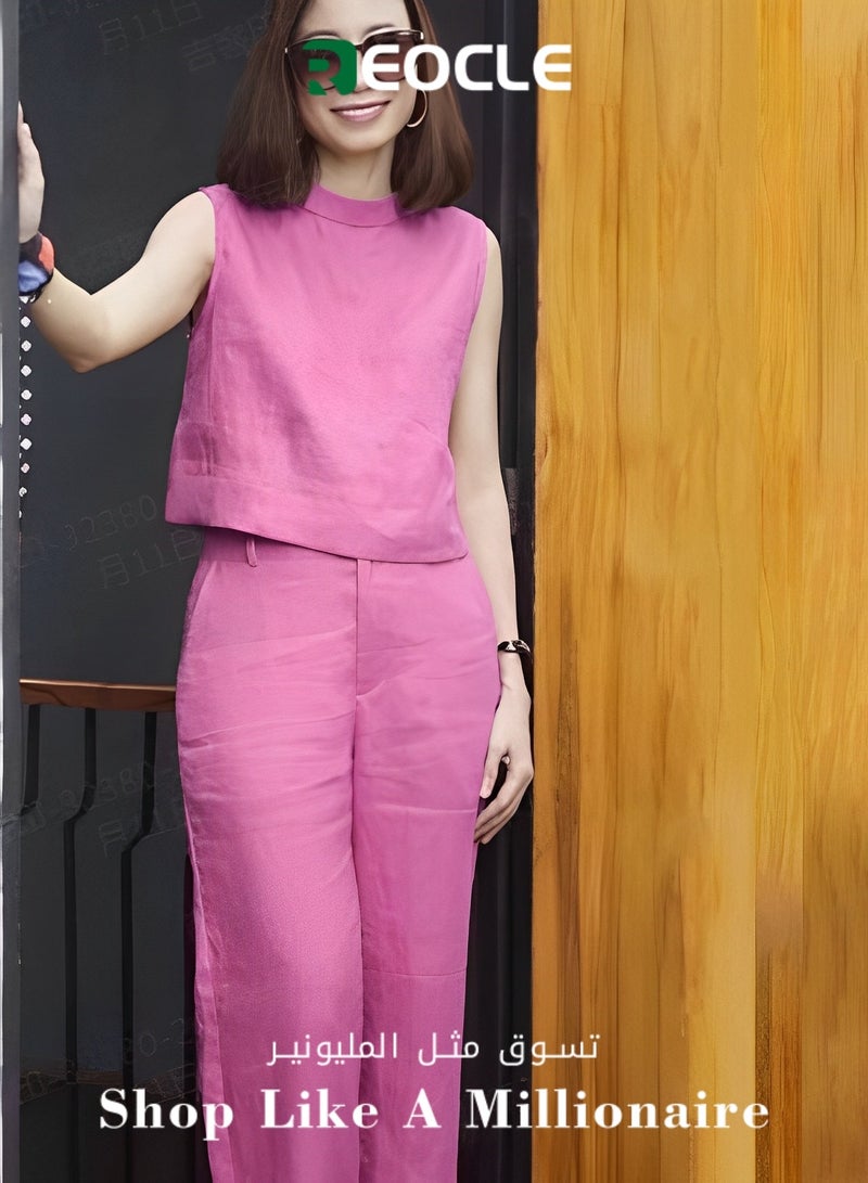 REOCLE Sleeveless Sports Casual Suit Summer New Style Women's Short Loose T-shirt Trousers Two-piece Set for Women  - Image 1