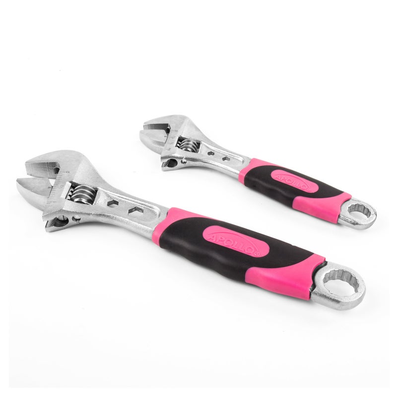 Apollo Tools Set of 2 Pink Adjustable Wrenches Great for DIY Repairs and Maintenance Plumbing Automotive Pink Ribbon Pink DT5007P