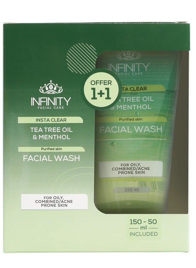 Infinity Facial Care Insta Clear Facial Wash Tea Tree Oil & Menthol 2PC 150+50Ml - Image 2