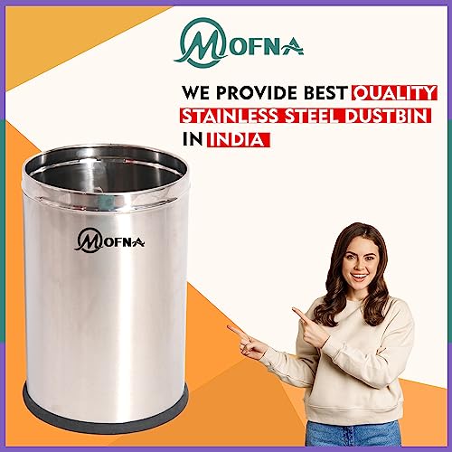 Mofna Stainless Steel Plain Open Dustbin/Stainless Steel Garbage Bin/Small, Medium and Large/ - 6 Litre (7"X10") + 11 Litre (8'' X 12'') + 18 Litre (10'' X 14'')- Set of 3 Solid Bin - Image 5