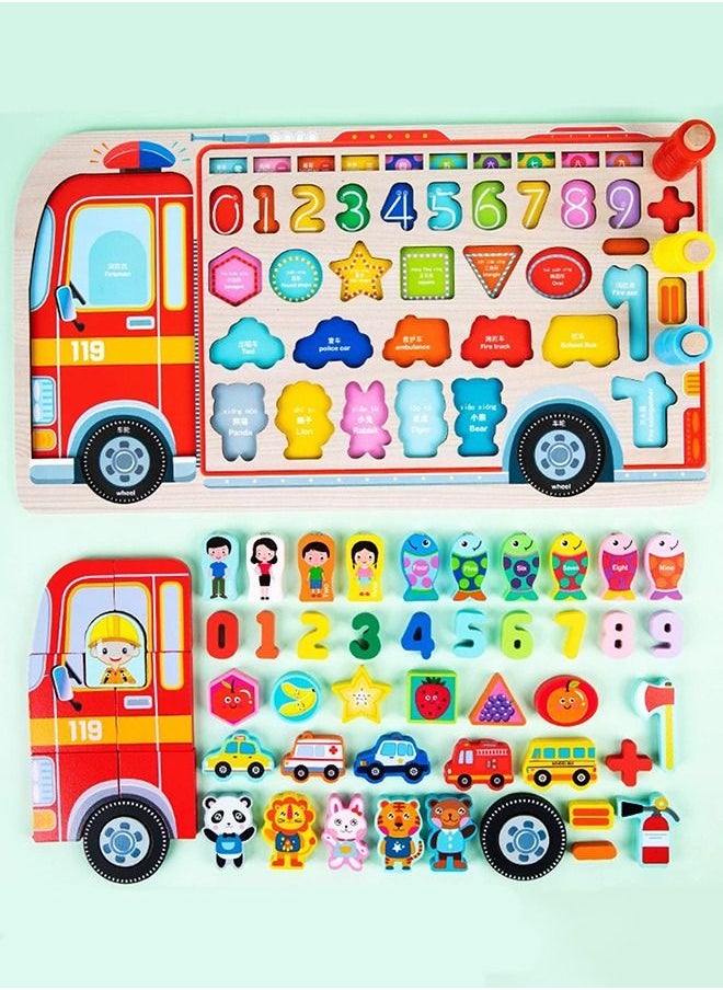 BAYBEE 5 In 1 Wooden Board Puzzle For Kids Toys, Montessori Toys With Fish Catching Game, Numbers, Shapes, Animals, Vehicles Puzzle, Learning Educational Puzzle Toys For Kids 2+Years Boy Girl  - Image 1