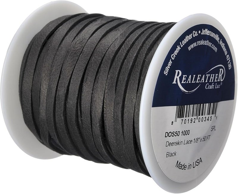 Realeather Silver Creek Leather Co Realeather DOS501000 Deerskin Leather Lace for Crafts and Jewelry Making 0125 x 50 Black 1Spool - Image 2