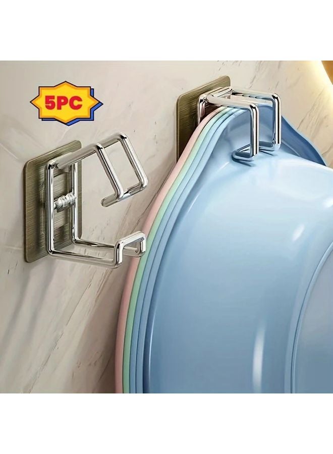 5 قطع خطافات حائط قابلة للطي من الفولاذ المقاوم للصدأ متينة التثبيت بدون حفر خالية من التلف - Image 2