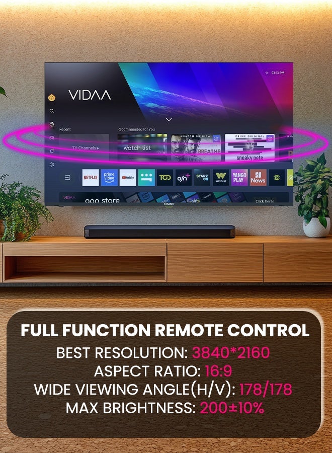 SONASHI 50 Inch UHD Smart LED TV – Frameless Design with Remote Control | 3840×2160 Ultra HD Resolution with Wide 178° Viewing Angle | Smart VIDAA TV with WiFi, Multi-Language Support, 2 USB & 3 HDMI Ports | Sonashi SLED-5000UHDV - Image 4