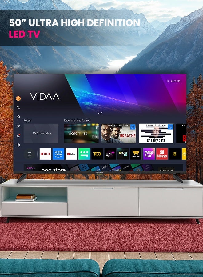 SONASHI 50 Inch UHD Smart LED TV – Frameless Design with Remote Control | 3840×2160 Ultra HD Resolution with Wide 178° Viewing Angle | Smart VIDAA TV with WiFi, Multi-Language Support, 2 USB & 3 HDMI Ports | Sonashi SLED-5000UHDV - Image 2