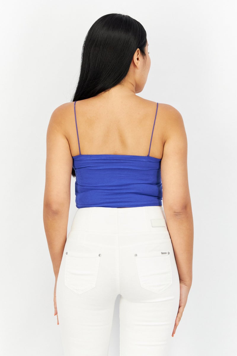 Sinsay Women Square Neck Spaghetti Sleeve Solid Top, Blue - Image 3