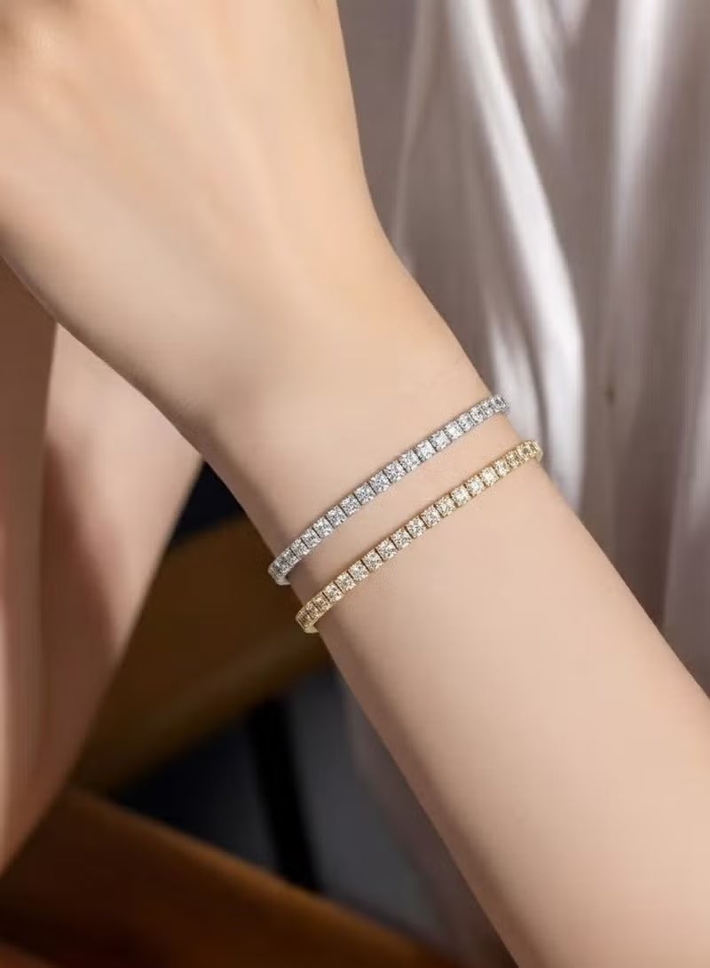2pcs Tennis Bracelets for Women White Gold Plated AAA+ Cubic Zirconia CZ Dainty Classic Bracelet Heart Tennis Link Chain Bracelet Charm Jewelry Gifts for Women Silver Gold - Image 4