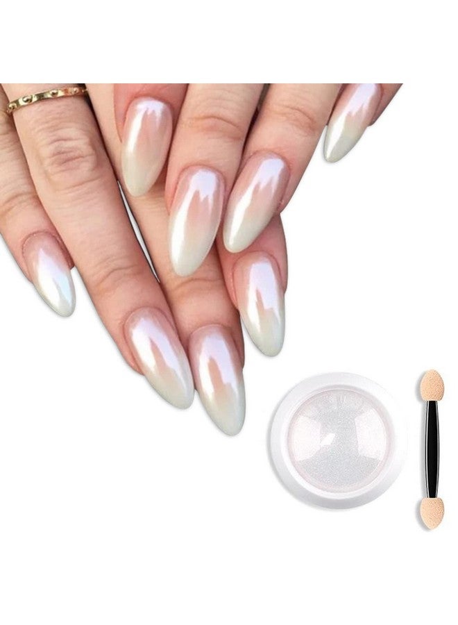 Fokostar Magic White Pearl Chrome Nail Powder Solid Glitter Fairy Shell Nails Art Powder Holographic Ice Transparent Aurora Moonlight Manicure Pigment With Tool - Image 1