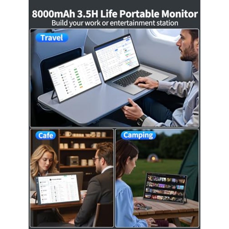 شاشة محمولة لاسلكية، شاشة كمبيوتر محمول 15.6 1080 بكسل، شاشة ألعاب كمبيوتر VESA HDMI USB C مع مكبرات صوت، شاشة سفر لجهاز PS4/5 Xbox Switch MAC PC Phone - Image 4