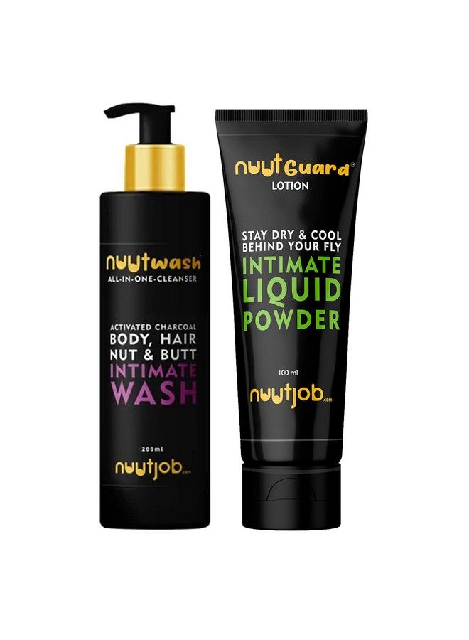 nuutjob Men Intimate Grooming & Hygiene 300Ml Combo Pack. Intimate And Hygiene Wash+ Intimate Liquid Powder With Plant Extracts. Paraben Free ; Prevents Wetness Irritation Itching And Bad Smell - Image 1