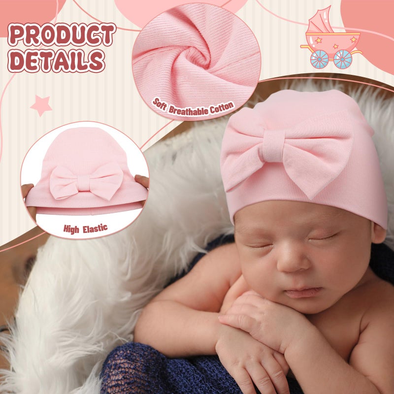 Cuffbow 4 Pcs Preemie Hats Bow Preemie Cap Warm Premature Baby Hat Cotton Preemie Beanie Hat for Preemie Newborn 3-7 Lbs (Cute Color) - Image 4