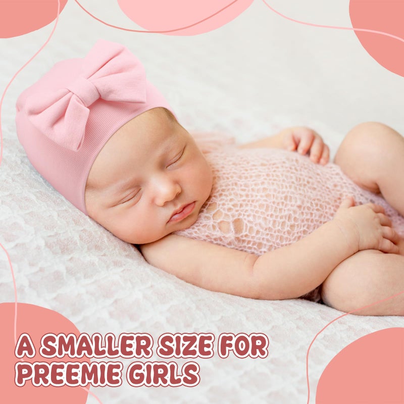 Cuffbow 4 Pcs Preemie Hats Bow Preemie Cap Warm Premature Baby Hat Cotton Preemie Beanie Hat for Preemie Newborn 3-7 Lbs (Cute Color) - Image 5