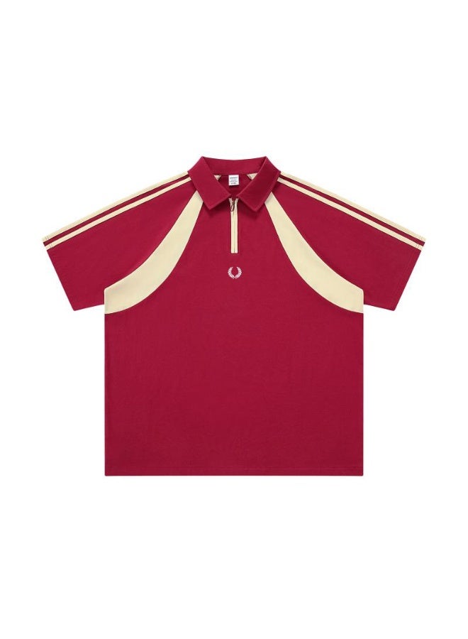 فريد بيري Fred Perry wheat ear standard couple Polo shirt American retro stitching half zipper short sleeve T-shirt loose casual sports shirt - Image 2