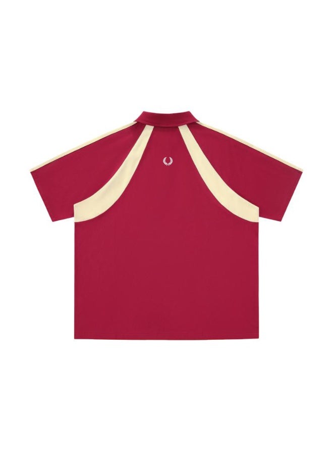 فريد بيري Fred Perry wheat ear standard couple Polo shirt American retro stitching half zipper short sleeve T-shirt loose casual sports shirt - Image 3