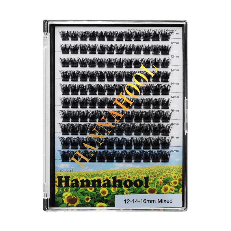 Hannahool 10Rows,Large Pack Grafting Mixed 10-12-14-16mm/14-16-18mm/12-14-16mm Wide Stem Cluster Eyelashes D Curl Individual False Eyelashes Home DIY Eye Lashes Extensions (mixed 12-14-16mm) - Image 1