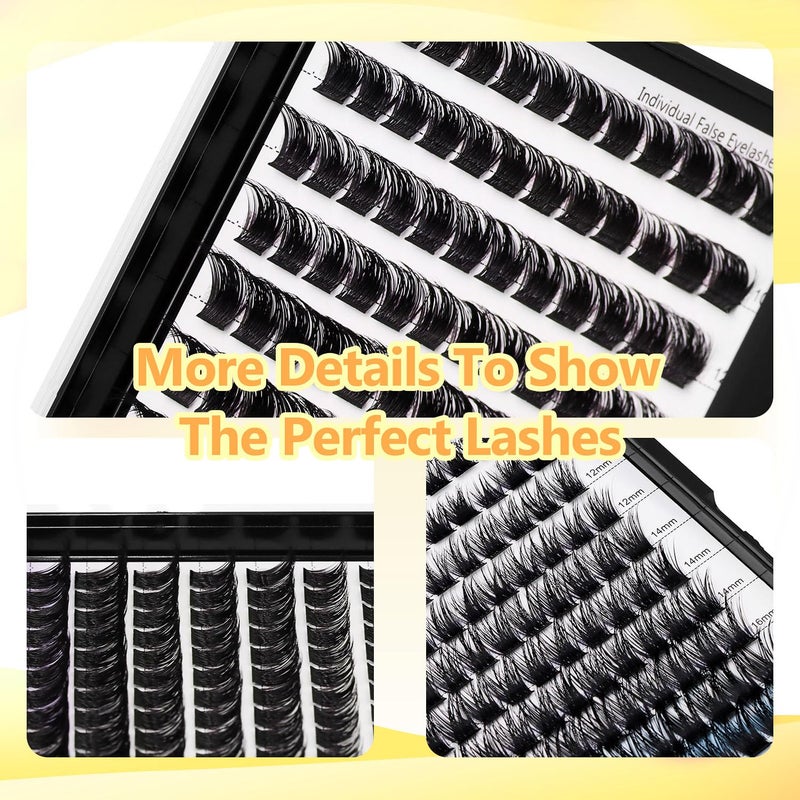 Hannahool 10Rows,Large Pack Grafting Mixed 10-12-14-16mm/14-16-18mm/12-14-16mm Wide Stem Cluster Eyelashes D Curl Individual False Eyelashes Home DIY Eye Lashes Extensions (mixed 12-14-16mm) - Image 5