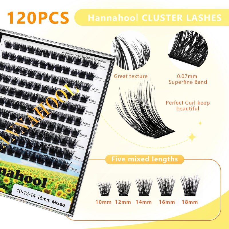 Hannahool 10Rows,Large Pack Grafting Mixed 10-12-14-16mm/14-16-18mm/12-14-16mm Wide Stem Cluster Eyelashes D Curl Individual False Eyelashes Home DIY Eye Lashes Extensions (mixed 12-14-16mm) - Image 3