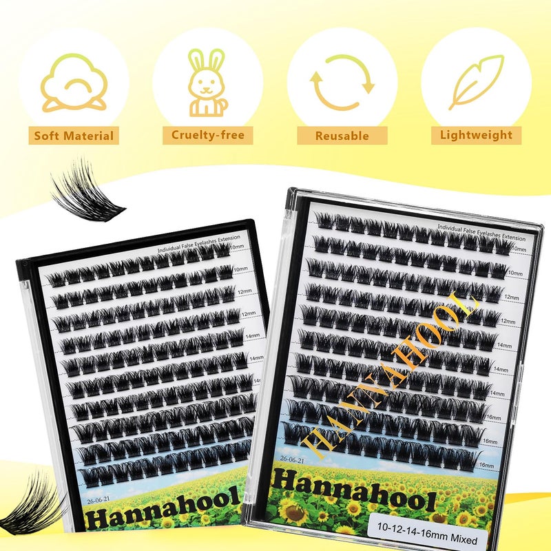 Hannahool 10Rows,Large Pack Grafting Mixed 10-12-14-16mm/14-16-18mm/12-14-16mm Wide Stem Cluster Eyelashes D Curl Individual False Eyelashes Home DIY Eye Lashes Extensions (mixed 12-14-16mm) - Image 4