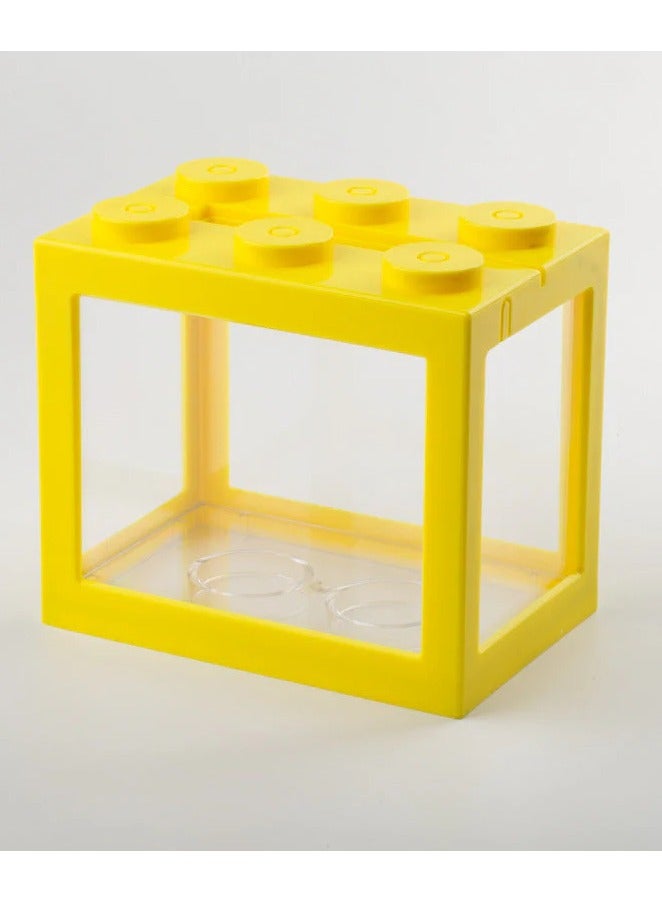 Rubik DIY Mini Betta Fish Tank,Small Transparent Fish Aquarium Stackable Tank, Aquarium Lego Design Block Type (Yellow) - Image 1