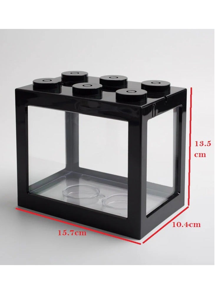 Rubik DIY Mini Betta Fish Tank,Small Transparent Fish Aquarium Stackable Tank, Aquarium Lego Design Block Type (Yellow) - Image 2