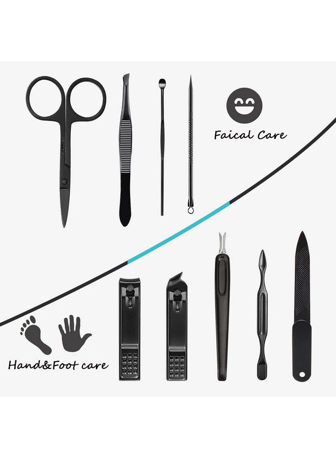 HANTEKAS Manicure Set 9 in 1 Stainless Steel, Nail Clippers Scissors Pedicure Tools Kit - Portable Travel Grooming Kit for Men and Women with Black/Blue Leather Case (Blue) - Image 5