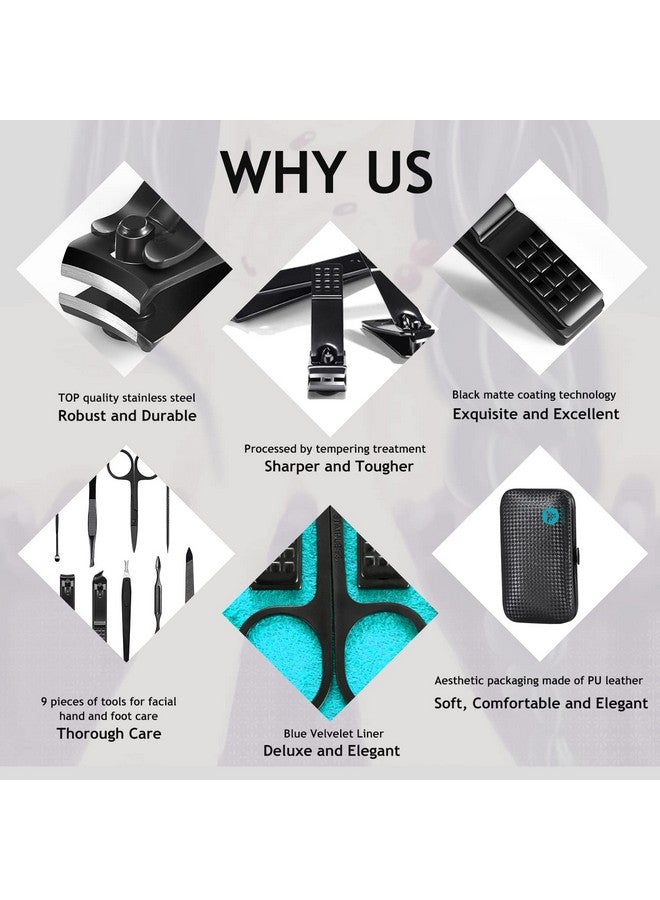 HANTEKAS Manicure Set 9 in 1 Stainless Steel, Nail Clippers Scissors Pedicure Tools Kit - Portable Travel Grooming Kit for Men and Women with Black/Blue Leather Case (Blue) - Image 4