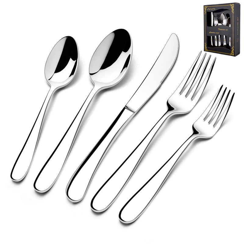 HaWare 40Piece Heavy Silverware Set Premium Grade Stainless Steel Flatware Cutlery Set Modern and Elegant Design for Home Restaurant Wedding Mirror Polished and Dishwasher SafeRaindrop