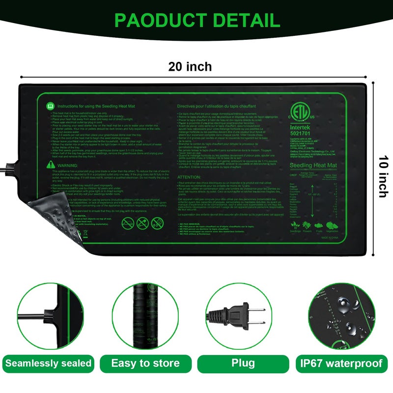 Ruyyi Upgrade Version 2PK Seedling Heat Mat with ETL Listed,Warm Hydroponic Heating Pad for Seed Starting,Indoor Gardening,Brewing and Greenhouses,Durable Waterproof Black Plant Heat Mat - Image 2