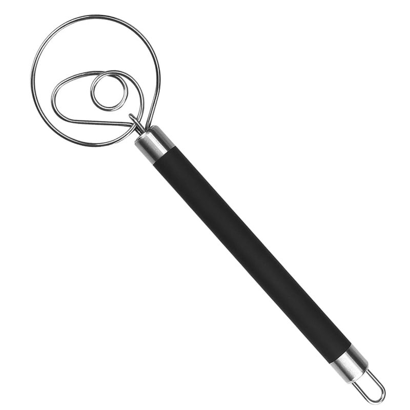 Guowall Stainless Steel Dough Whisk for Dutch Bread with Rubber Anti-slip Handle Manual Dough Mixer Pastry Blender Whisking Tools for Baking - 12 inch - Image 1