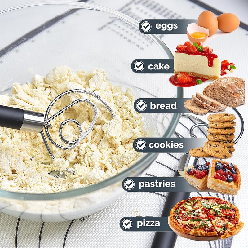 Guowall Stainless Steel Dough Whisk for Dutch Bread with Rubber Anti-slip Handle Manual Dough Mixer Pastry Blender Whisking Tools for Baking - 12 inch - Image 5